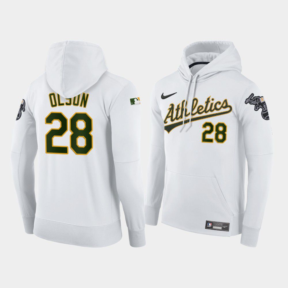 Men Oakland Athletics #28 Olson white home hoodie 2021 MLB Nike Jerseys